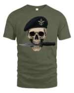 Skull Soldier Beret Knife Tactical Military Graphic T Shirt - military green t-shirt on white background