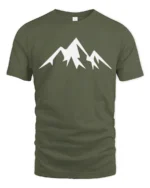 Minimalist Mountain Peak Nature Adventure Graphic T Shirt - military green t-shirt on white background