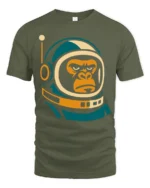 Cool Astronaut Gorilla Space Ape Retro Graphic T Shirt - military green t-shirt on white background