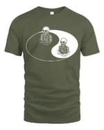 Yin Yang Skeleton Balance Dark Humor Aesthetic Graphic T Shirt - military green t-shirt on white background