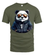 Cool Panda Sunglasses Streetwear Graphic T Shirt Stylish Tee - military green t-shirt on white background