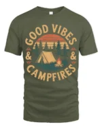Good Vibes And Campfires Vintage Camping Graphic T Shirt - military green t-shirt on white background