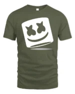 DJ Marshmallow Smile Face Minimalist Music Graphic T Shirt - military green t-shirt on white background