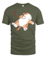 Funny Lazy Cat Nap Time Cozy Cartoon Graphic T Shirt - military green t-shirt on white background