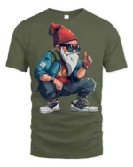 Cool Streetwear Gnome Hipster Urban Style Graphic T Shirt - military green t-shirt on white background