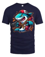 Cool Rapper Shark With Chain Urban Swag Graphic Tee Shirt - navy t-shirt on white background