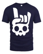 Rock On Skull Hand Sign Minimalist Cool Graphic T Shirt - navy t-shirt on white background