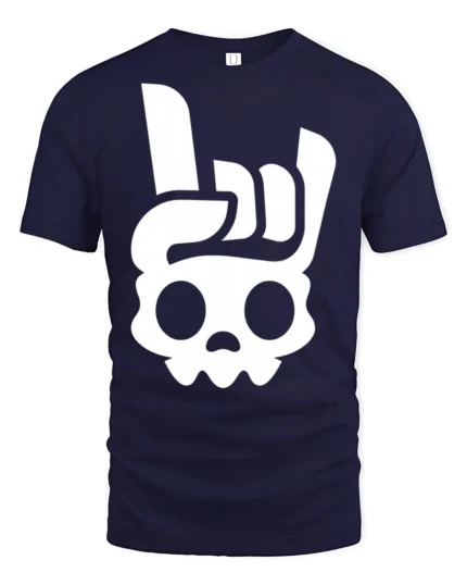 Rock On Skull Hand Sign Minimalist Cool Graphic T Shirt - navy t-shirt on white background