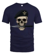 Skull Soldier Beret Knife Tactical Military Graphic T Shirt - navy t-shirt on white background