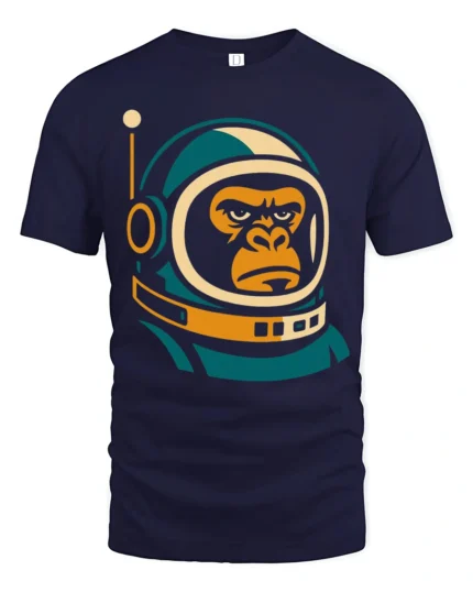 Cool Astronaut Gorilla Space Ape Retro Graphic T Shirt - navy t-shirt on white background