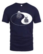 Yin Yang Skeleton Balance Dark Humor Aesthetic Graphic T Shirt - navy t-shirt on white background