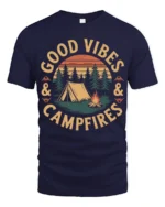 Good Vibes And Campfires Vintage Camping Graphic T Shirt - navy t-shirt on white background
