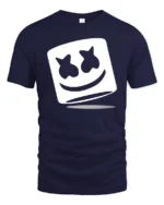 DJ Marshmallow Smile Face Minimalist Music Graphic T Shirt - navy t-shirt on white background