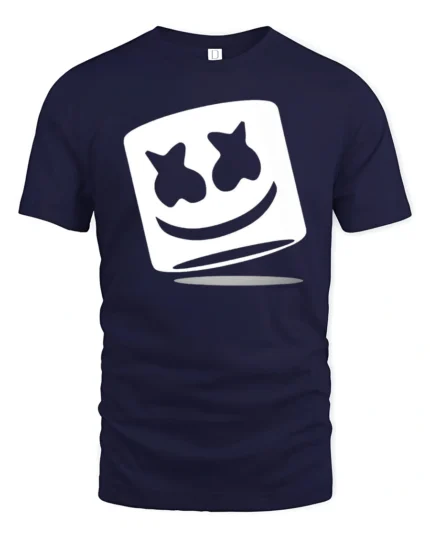 DJ Marshmallow Smile Face Minimalist Music Graphic T Shirt - navy t-shirt on white background