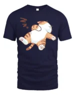 Funny Lazy Cat Nap Time Cozy Cartoon Graphic T Shirt - navy t-shirt on white background
