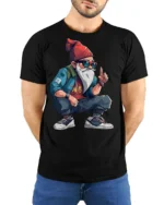 Cool Streetwear Gnome Hipster Urban Style Graphic T Shirt - model wearing black tee with hands behind back