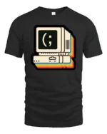 Retro Computer Smiley Face Coding Graphic T Shirt Vintage Tech Tee - black t-shirt on white background