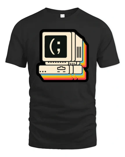 Retro Computer Smiley Face Coding Graphic T Shirt Vintage Tech Tee - black t-shirt on white background