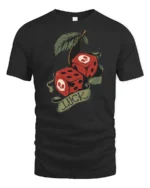 Lucky Skull Dice Cherry Graphic T Shirt Vintage Tattoo Style Tee - black t-shirt on white background