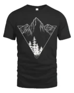 Minimalist Mountain Forest Triangle Graphic T Shirt Nature Style Tee - black t-shirt on white background