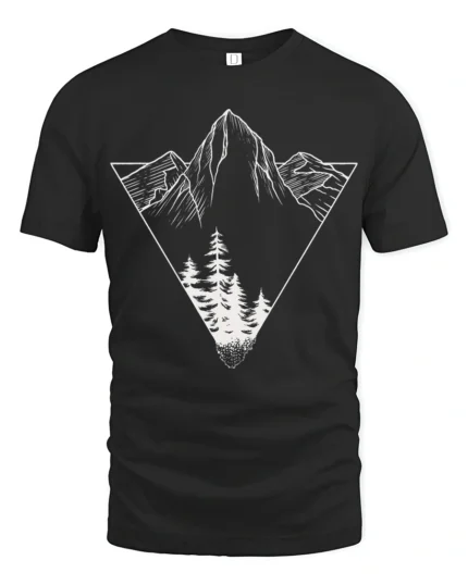Minimalist Mountain Forest Triangle Graphic T Shirt Nature Style Tee - black t-shirt on white background