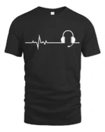 Music Heartbeat Headphones Graphic T Shirt Minimalist Audio Tee - black t-shirt on white background