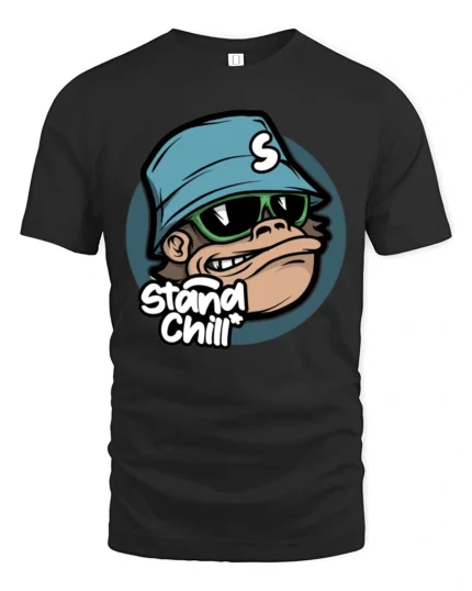 Stay Chill Monkey With Sunglasses Funny Cartoon Graphic T Shirt - black t-shirt on white background