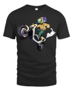 Cyberpunk Rider With TV Head Motorcycle Stunt Graphic T Shirt - black t-shirt on white background