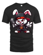 Funny Rapper Bunny With Microphone Hip Hop Graphic T Shirt - black t-shirt on white background