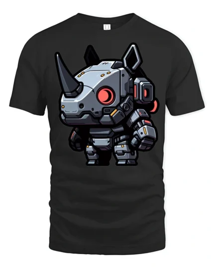Cute Robot Rhino Futuristic Graphic T Shirt Sci Fi Style Tee - black t-shirt on white background