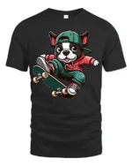 Cute Skateboarding French Bulldog Graphic T Shirt Street Style Tee - black t-shirt on white background