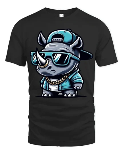 Cool Rhino Wearing Sunglasses Hip Hop Style Graphic T Shirt - black t-shirt on white background