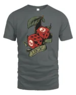 Lucky Skull Dice Cherry Graphic T Shirt Vintage Tattoo Style Tee - gray t-shirt on white background