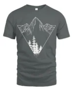 Minimalist Mountain Forest Triangle Graphic T Shirt Nature Style Tee - gray t-shirt on white background