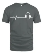 Music Heartbeat Headphones Graphic T Shirt Minimalist Audio Tee - gray t-shirt on white background