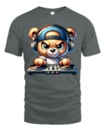 Cute DJ Teddy Bear Headphones Turntable Graphic T Shirt Music Tee - gray t-shirt on white background