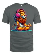 Meditating Lion With Headphones Colorful Zen Graphic T Shirt - gray t-shirt on white background