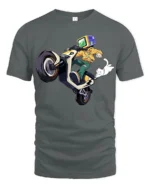 Cyberpunk Rider With TV Head Motorcycle Stunt Graphic T Shirt - gray t-shirt on white background