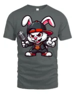 Funny Rapper Bunny With Microphone Hip Hop Graphic T Shirt - gray t-shirt on white background