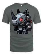 Cute Robot Rhino Futuristic Graphic T Shirt Sci Fi Style Tee - gray t-shirt on white background