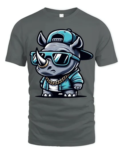 Cool Rhino Wearing Sunglasses Hip Hop Style Graphic T Shirt - gray t-shirt on white background