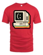 Retro Computer Smiley Face Coding Graphic T Shirt Vintage Tech Tee - red t-shirt on white background