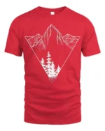 Minimalist Mountain Forest Triangle Graphic T Shirt Nature Style Tee - red t-shirt on white background