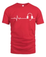 Music Heartbeat Headphones Graphic T Shirt Minimalist Audio Tee - red t-shirt on white background