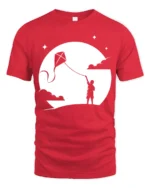 Boy Flying Kite Moonlight Silhouette Graphic T Shirt Dreamy Tee - red t-shirt on white background