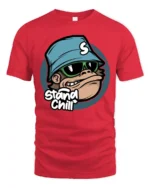 Stay Chill Monkey With Sunglasses Funny Cartoon Graphic T Shirt - red t-shirt on white background