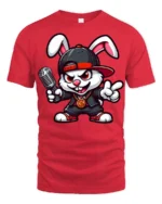 Funny Rapper Bunny With Microphone Hip Hop Graphic T Shirt - red t-shirt on white background