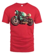 Vintage Cafe Racer Motorcycle Graphic T Shirt Retro Biker Style Tee - red t-shirt on white background