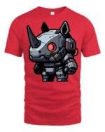 Cute Robot Rhino Futuristic Graphic T Shirt Sci Fi Style Tee - red t-shirt on white background