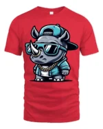 Cool Rhino Wearing Sunglasses Hip Hop Style Graphic T Shirt - red t-shirt on white background